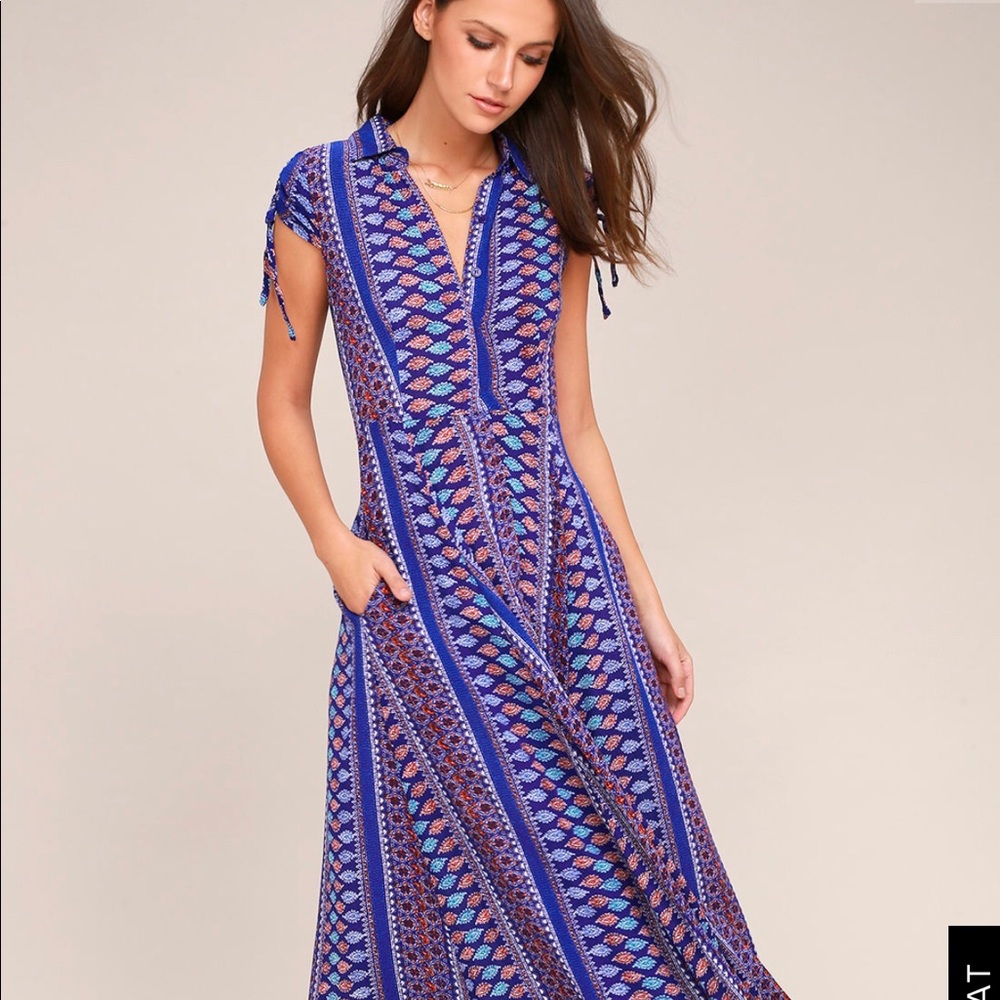 Lulu’s Royal Blue Print Midi Dress